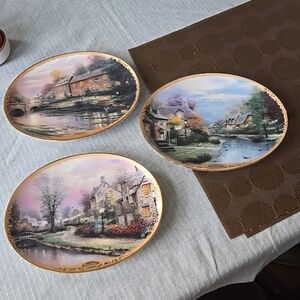 Thomas Kinkade Lamplight Village Oval Porcelain Collector Plate Set Issues 1-3